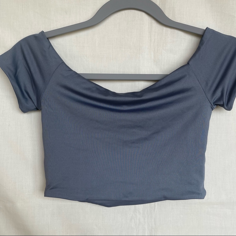 Gray Off the Shoulder Crop Top - Picture 6 of 14